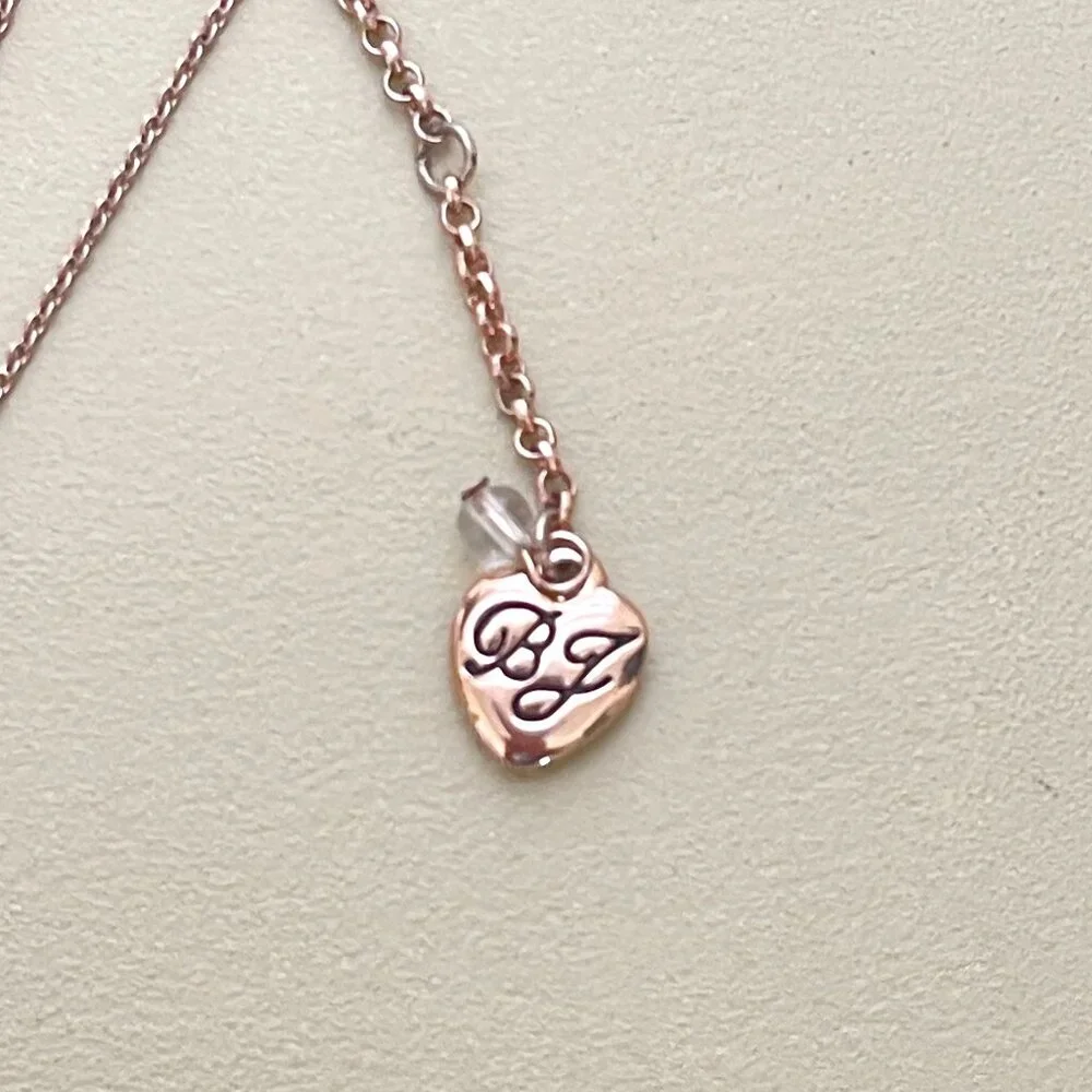 Betsey Johnson Necklace Rose Gold Crystal Heart Lariat
